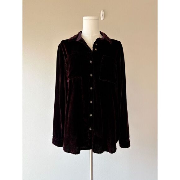 Anthropologie maeve purple velvet button front long sleeve - Picture 2 of 9